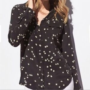 Equipment Femme Black Silk Star Blouse Luxury Button Down Top XS